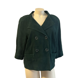 Talbots suede Green Wide Lapels 3/4 Sleeves jacket pea coat sz 12P